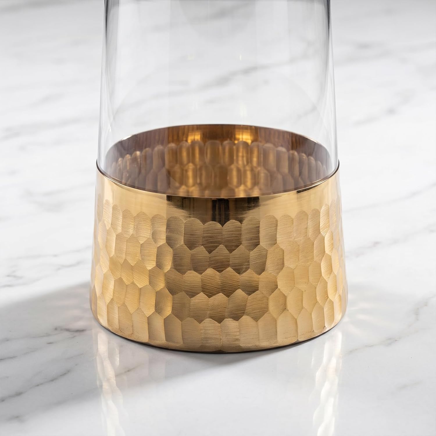 MyGift Glass and Gold Bottom Flower Vases, 10 inch Clear Glass Vases for Table Centerpieces Home Decor