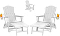 LETKIND Folding Adirondack Chair with Retractable Ottoman Set of 2, All Weather Fire Pit Chairs with Cup Holder, Outdoor Chair with Ottoman,White