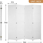 6ft Room Divider, 4 Panel Folding Privacy Screen with Hand-Woven Opaque Design, Extra Stable Wood Partition Wall, Freestanding Portable Separator for Home Office (White, 4 Panels)