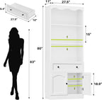 Cyclysio 80" Tall Pantry Cabinet with 3-Tier Open Shelves, White Kitchen Pantry Storage Cabinet with Drawer, Kitchen Organizer with Built-in Baseboard Notch for Kitchen, Living Room, Bathroom