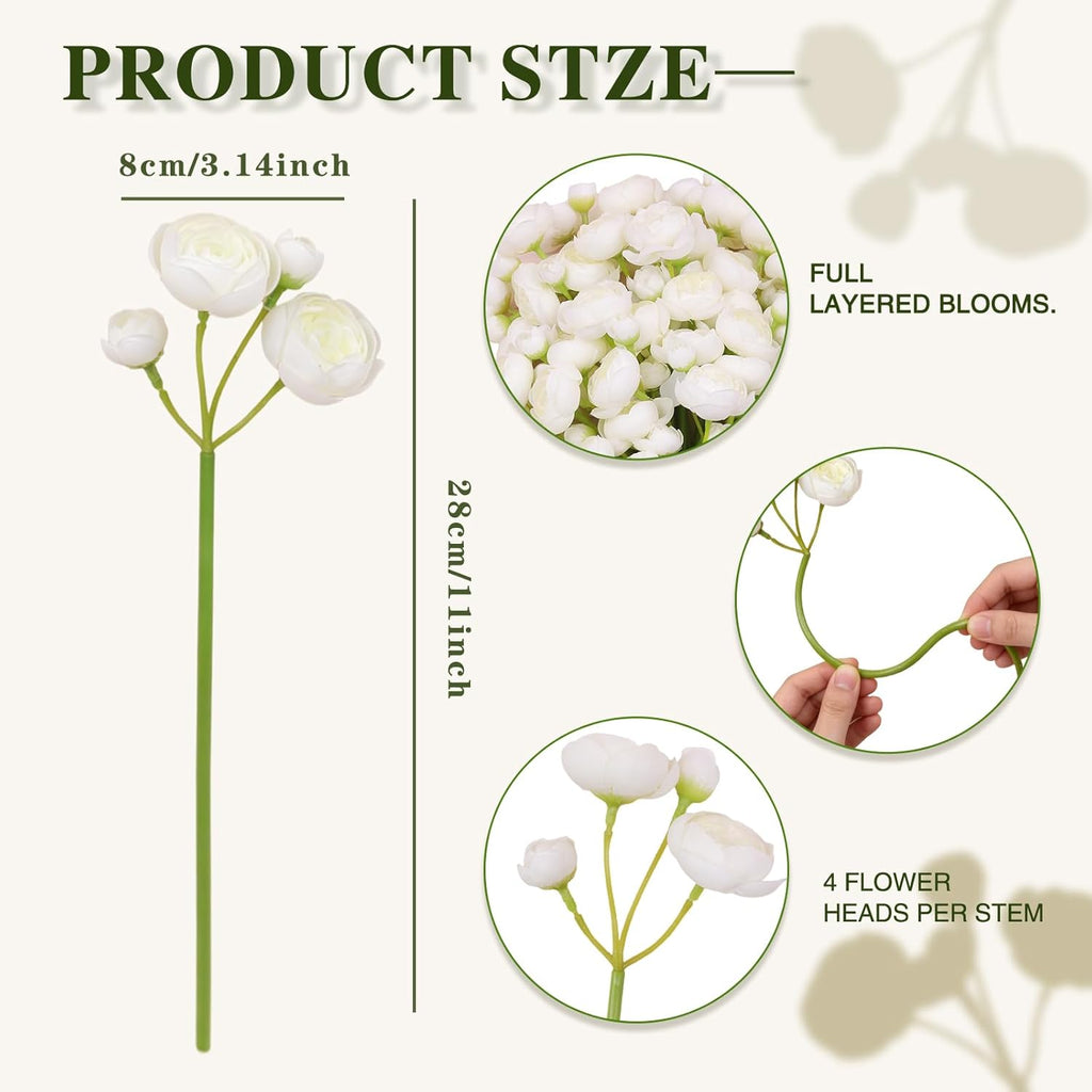 32Pcs Ranunculus Artificial Flowers, Ivory White Faux Silk Mini Peonies Bulk – Fake Wedding Flowers for DIY Bouquet, Home Decor, Bridal Shower & Centerpieces