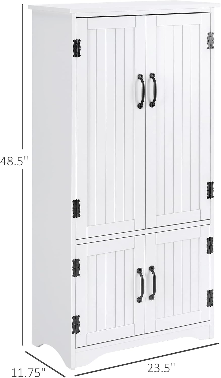 Farmhouse Kitchen Pantry, 48.5 Inch Floor Storage Cabinet, Cupboard Organizer, White