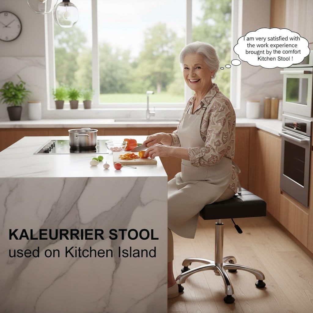 Kaleurrier Heavy Duty Stools with Bell Glides Backless Height Adjustable Stool - Swivel Stool Chair for Counter Bar Office Lab Home Kitchen Classroom Shop Garage(Stationary Casters, Black)