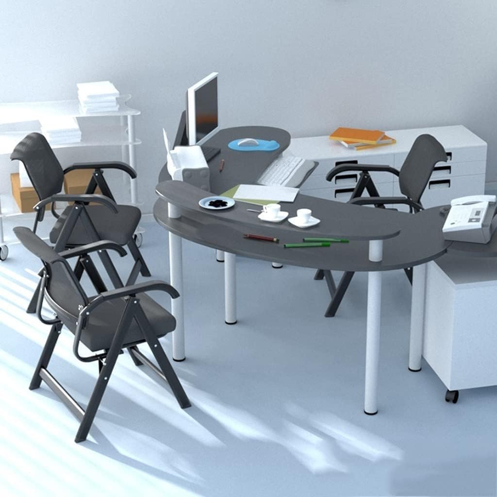 Ergonomic Upholstered Conference Chair with Folding Nesting Design and Padded Fabric Seat for Office(Blue)