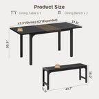 Ahomly 63“ Large Extendable Dining Table Set for 4-6 with 180° Smart-Flip Pivot, Kitchen Table Set with Bench, Dining Room Table with Metal Frame & MDF Board, Perfect for Small Space, Black