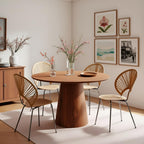 43" Wood Round Dining Table for 2 4 5, Modern Farmhouse Rustic Circle Kitchen Table with Minimalist Circular Pedestal for Dining Room Kitchen, Dinner Living Room, Restaurant Walnut New