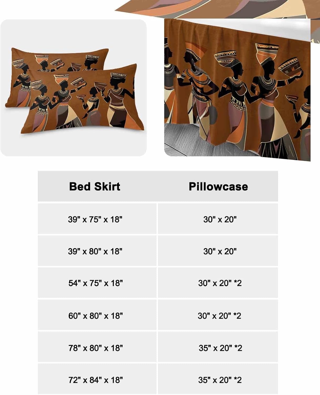 African Black Woman Ethnic Clothing Queen Size Ruffle Bed Skirt,Luxury Bedskirt Retro Back Bed Sheet Set with 2 Pillow Shams for Bedroom Decor,18" Tailored Drop Ruffle