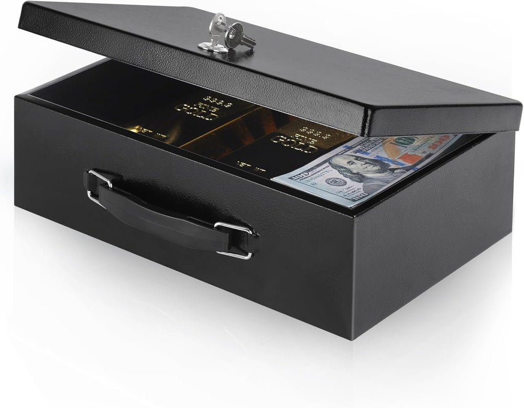 xydled Fire Resistant Safe Fire Safe Box with Key Lock for Home Office Security Storage for Valuables Documents,12.8 x 8.5 x 4.5 Inch,Black