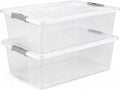 2 Pack Under Bed Storage Bin with Lid,40 Quart Stackable Clear Plastic Container for Clothing, Bedding Items,Under Bed Storage Organizer with Wheels,Transparent Underbed Design
