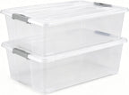 2 Pack Under Bed Storage Bin with Lid,40 Quart Stackable Clear Plastic Container for Clothing, Bedding Items,Under Bed Storage Organizer with Wheels,Transparent Underbed Design