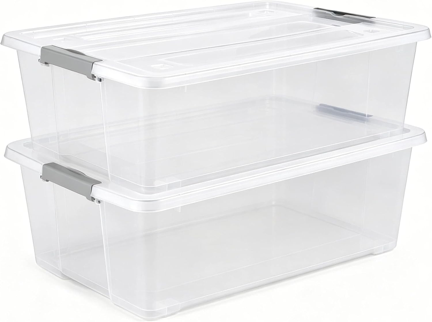 2 Pack Under Bed Storage Bin with Lid,40 Quart Stackable Clear Plastic Container for Clothing, Bedding Items,Under Bed Storage Organizer with Wheels,Transparent Underbed Design