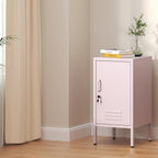 Single Door Lockable Metal End Table,Modern Minimalist Room Side Table with 2 Adjustable Shelf,Multi Storage Cabinet for Living Room Bedroom, Easy to Assemble 27.55”H x 13.78”W x 14.96”D