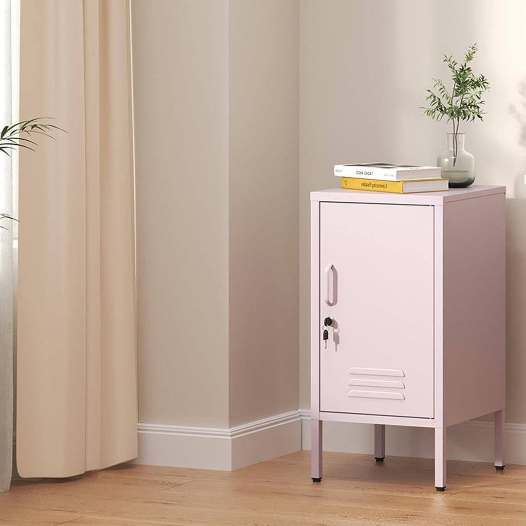 Metal Locker Nightstand with Shelf,Single Door Lockable Metal End Table,Modern Bedside Table, Versatile Side Cabinet for Bedroom, Living Room, or Office (27.55”h x 13.78”w x 14.96”d)