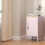 Single Door Lockable Metal End Table,Modern Minimalist Room Side Table with 2 Adjustable Shelf,Multi Storage Cabinet for Living Room Bedroom, Easy to Assemble 27.55”H x 13.78”W x 14.96”D