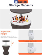 FDW Cool Bar Cooler Table Outdoor Patio Furniture and Hot Tub Side Table 3in1 All-Weather Cool Wicker Bar Table + Ice Bucket + Cocktail Coffee Table with 8 Gallon Beer and Wine Cooler, Grey