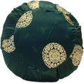 Zen Zafu Sitting or Meditation Cushion with Silk Brocade Cover (Green/Gold)