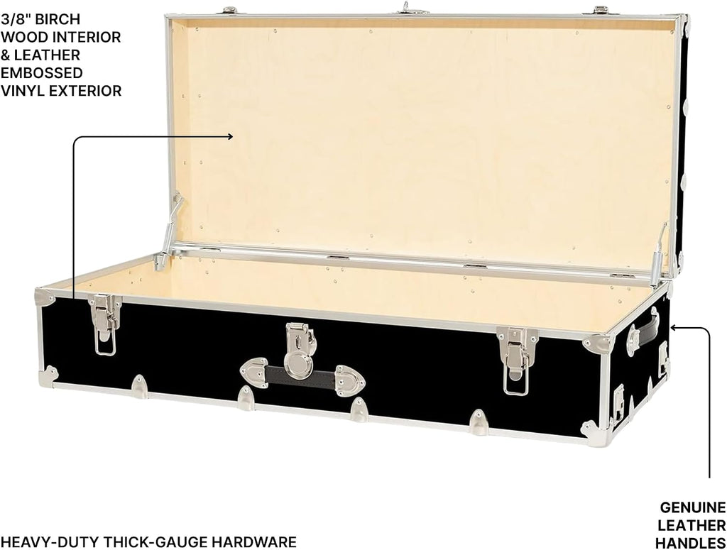 Rhino Trunk & Case Trundle Home Storage & College Trunk - 44”x20”x12” - 1500+ lbs Capacity. USA Made Secure Under-Dorm Bed Footlocker for Clothes and Food, and Underbed Shoe Storage Box