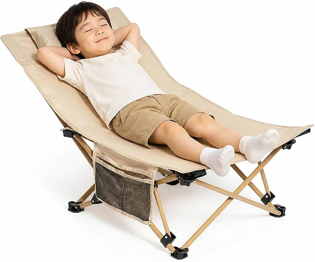 Kids Lounge Chair Outdoor, Metal Frame with Canvas Fabric, Outdoor Folding Deck Chair for Kids Ages 5+, Portable & Lightweight for Lawn, Pool, Garden & Yard(Light Brown)