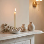 Ceramic Taper Candle Holder with Handle,Vintage White Glaze Farmhouse Beads Candlestick Holders for Mantel, Dining Home Decoration