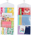 ProPik Hanging Double Sided Gift Bag Storage Organizer with Multiple Front and Back Pockets - Organize Your Gift Wrap, Tissue Paper, and Paper Bags 38 x 16 Inch PVC (White)