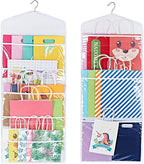 Gift Bag and Tissue Paper Storage, Hanging Organizer with Multiple Front and Back Pockets Double Sided, Organize Gift Wrap and Paper Bags 38 x 16 Inch (White)