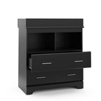 Storkcraft Brookside 2 Drawer Changing Table Dresser, Black | GREENGUARD Gold Certified Baby Dresser with Removable Changing Table Topper, Includes Interlocking Drawer System