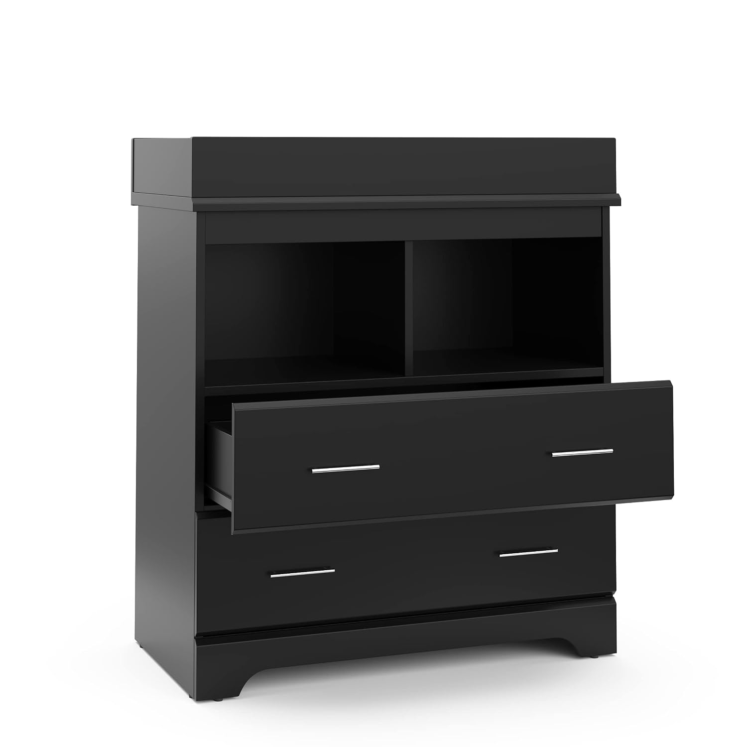 Storkcraft Brookside 2 Drawer Changing Table Dresser, Black | GREENGUARD Gold Certified Baby Dresser with Removable Changing Table Topper, Includes Interlocking Drawer System