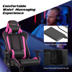 Goplus Massage Gaming Chair, Reclining Backrest Handrails and Seat Height Adjustment Racing Computer Office Chair, Ergonomic High Back Embroidered PU Swivel Game Chair with Headrest and Lumbar Cushion