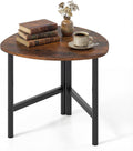 GOFLAME Triangular End Table, Modern Sofa Couch Side Table with Wood Faux Marble Top & Metal Legs, Small Coffee Tables for Small Spaces, Living Room, Nightstand for Bedroom (Rustic Brown & Black,1)