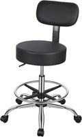 Height Adjustable Drafting Stool with Backrest, Tall Office Faux Leather Chair with Footrest Ring, Heavy Duty Rolling Swivel Stool 250lbs Capacity for Standing Desk, Salon, Bar, Studio Black