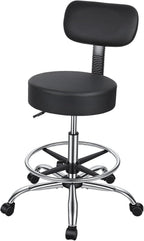Height Adjustable Drafting Stool with Backrest, Tall Office Faux Leather Chair with Footrest Ring, Heavy Duty Rolling Swivel Stool 250lbs Capacity for Standing Desk, Salon, Bar, Studio Black