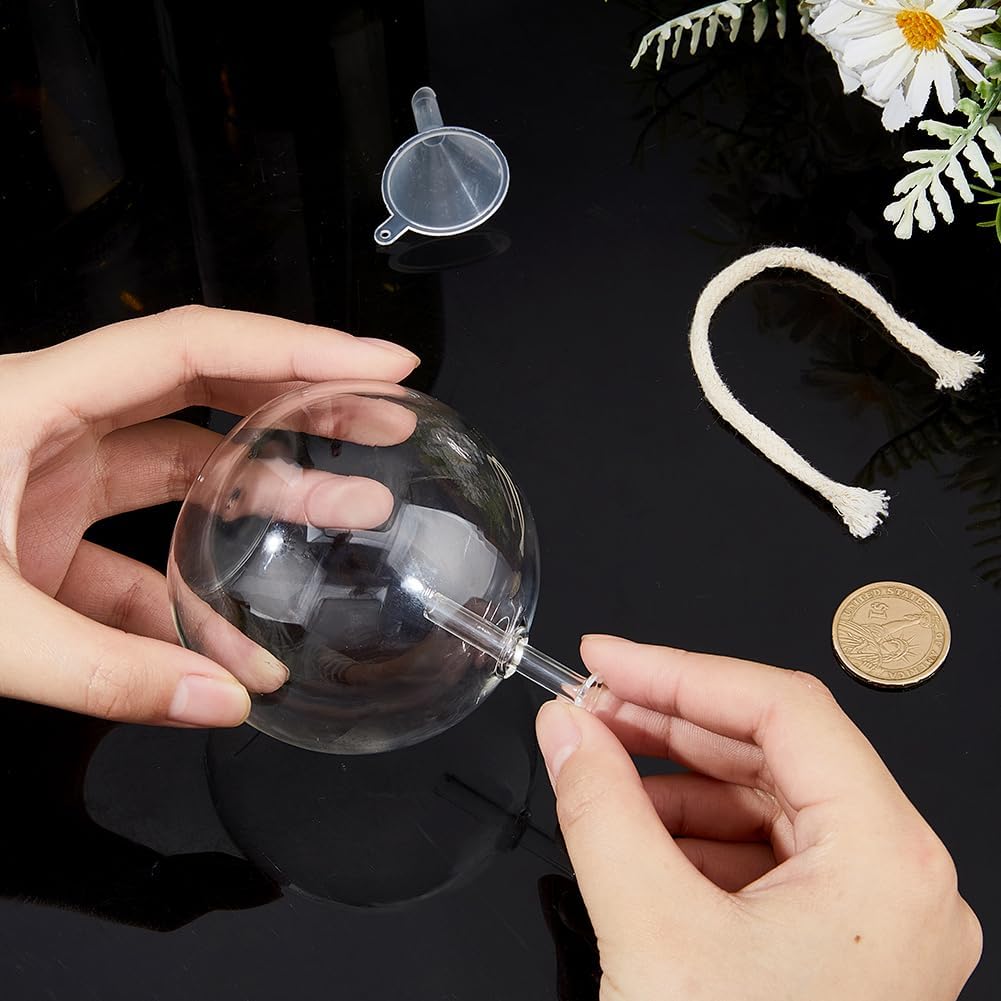 SUPERFINDINGS 2 Sets Clear Glass Oil Lamp Round Refillable Liquid Petite Oil lamp 8 x 7.4 cm Burning with Wick and Holder Included for Indoor Lighting and Outdoor Events