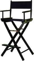 30-inch Directors Chair with Black Wood Frame and Navy Blue Canvas Seat and Backrest Folding Portable Bar Height Tall Chair for Makeup Artists, Filmmaking Events, Patio Camping, and Home Use