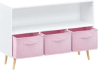 PVWIIK Kids 2-Tier Bookcase with Collapsible Fabric Drawers,Toy Storage Cabinet Organizer,Book Display Storage Cabinet Organizer,Cute for Playroom Livingroom,White/Pink
