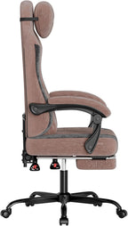 SUKIDA Fabric Video Gaming Chair, Ergonomic High-Back Computer Game Chairs with Large Massage Adjustable Lumbar Support, Headrest and Linked Armrests for Long Hours Sitting Task Chair, Brown