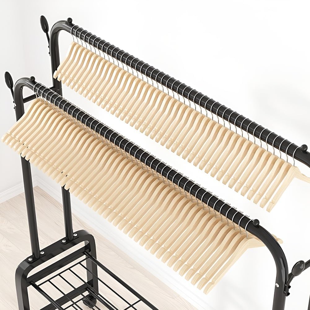 Double Rail Wardrobe nizer - 2-Tier Stora Shelf with 4 Hoo & Wheels - Versatile Closet nizer for Bedroom & Retail - Space-Saving Design (150x50x162cm)