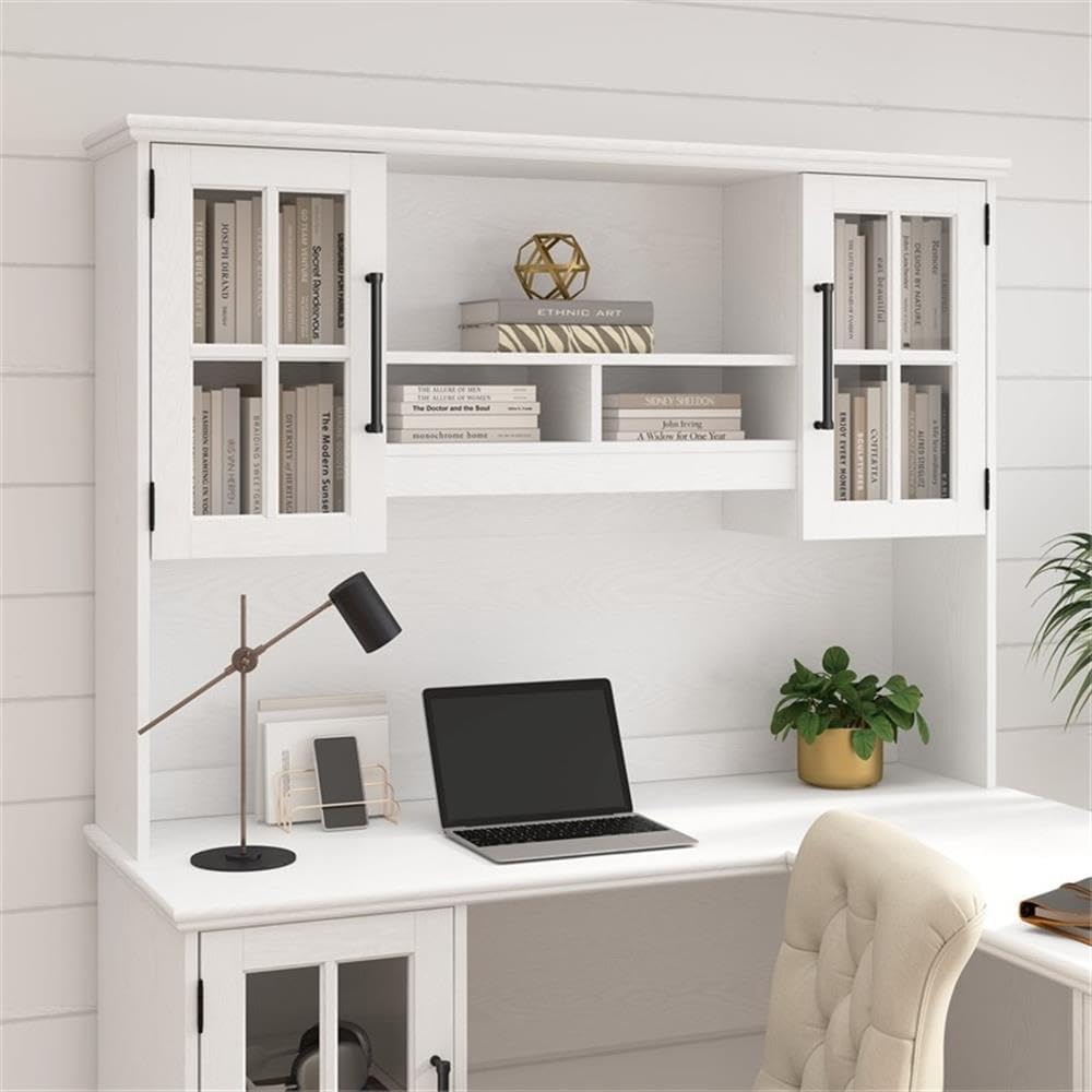 Bush Home Westbrook 60W Computer Desk Hutch in White Ash | Dining Room, Living Room, Home Office Storage
