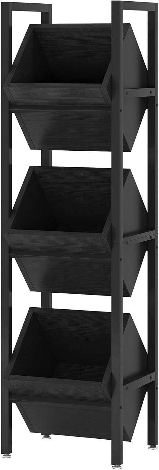 Tribesigns Wine Rack Freestanding Floor, 3 Tier Wooden Wine Storage Stand, Wobble-Free Wine Holder Display Shelf Liquor Bottle Organizer for Kitchen, Cellar (Black)