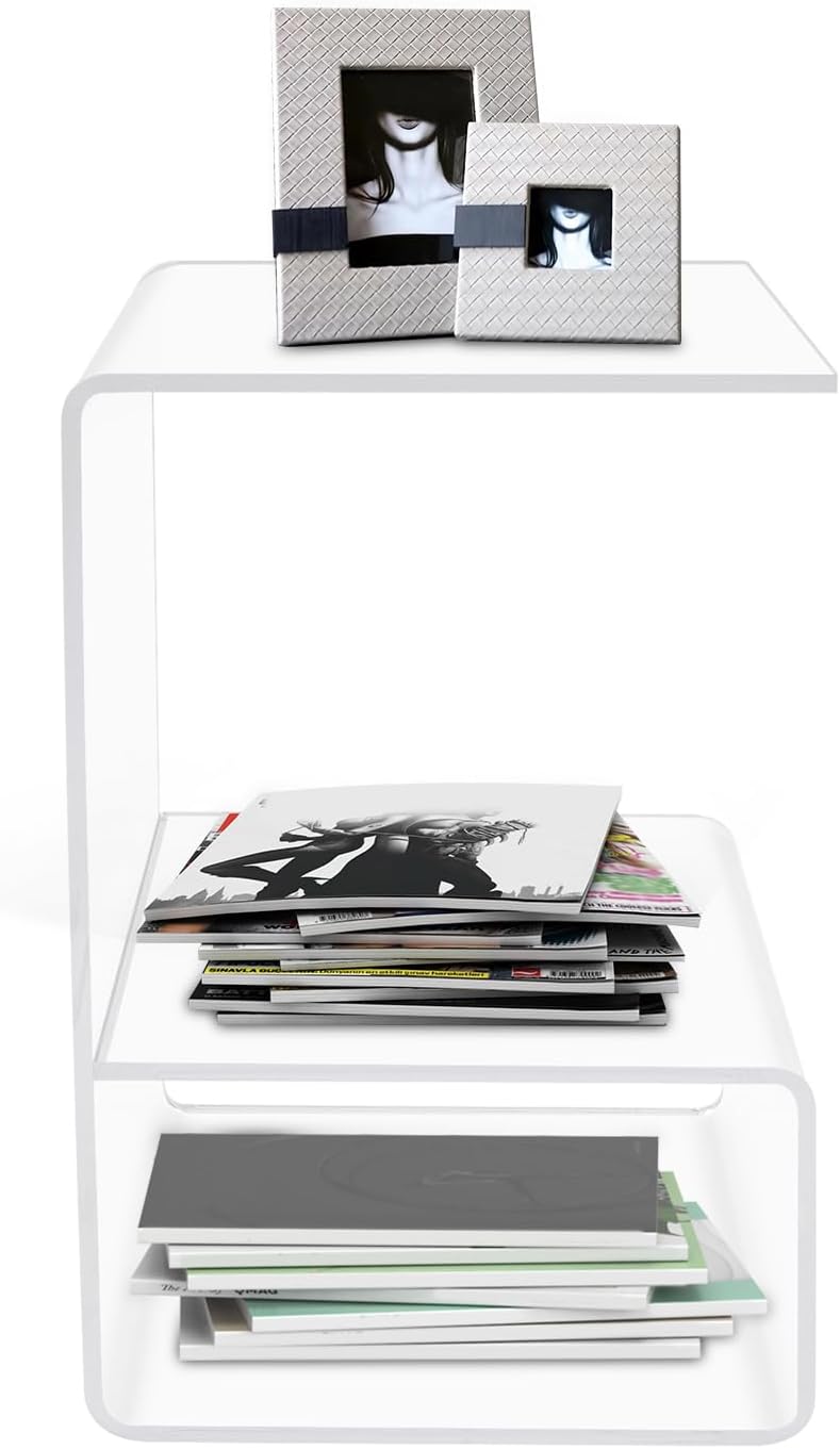 Modern Acrylic Side Table, 3-Tier End Table for Small Spaces, Clear Bedside Tables with 22lbs Capacity for Living Room, Bedroom, Bathroom, Apartment
