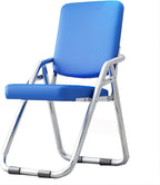 Portable Metal Foldable Chair with Padded Pu Leather Seat and Backrest Comfy Dining Folding Stool(Blue)