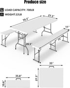 Folding Table Set with 2 Benches, 6 FT Picnic Table and Bench Set, 3- Piece Foldable Camping Tables Sets for Indoor & Outdoor, Portable Plastic Tables Chairs for Party, Wedding, Event, BBQ
