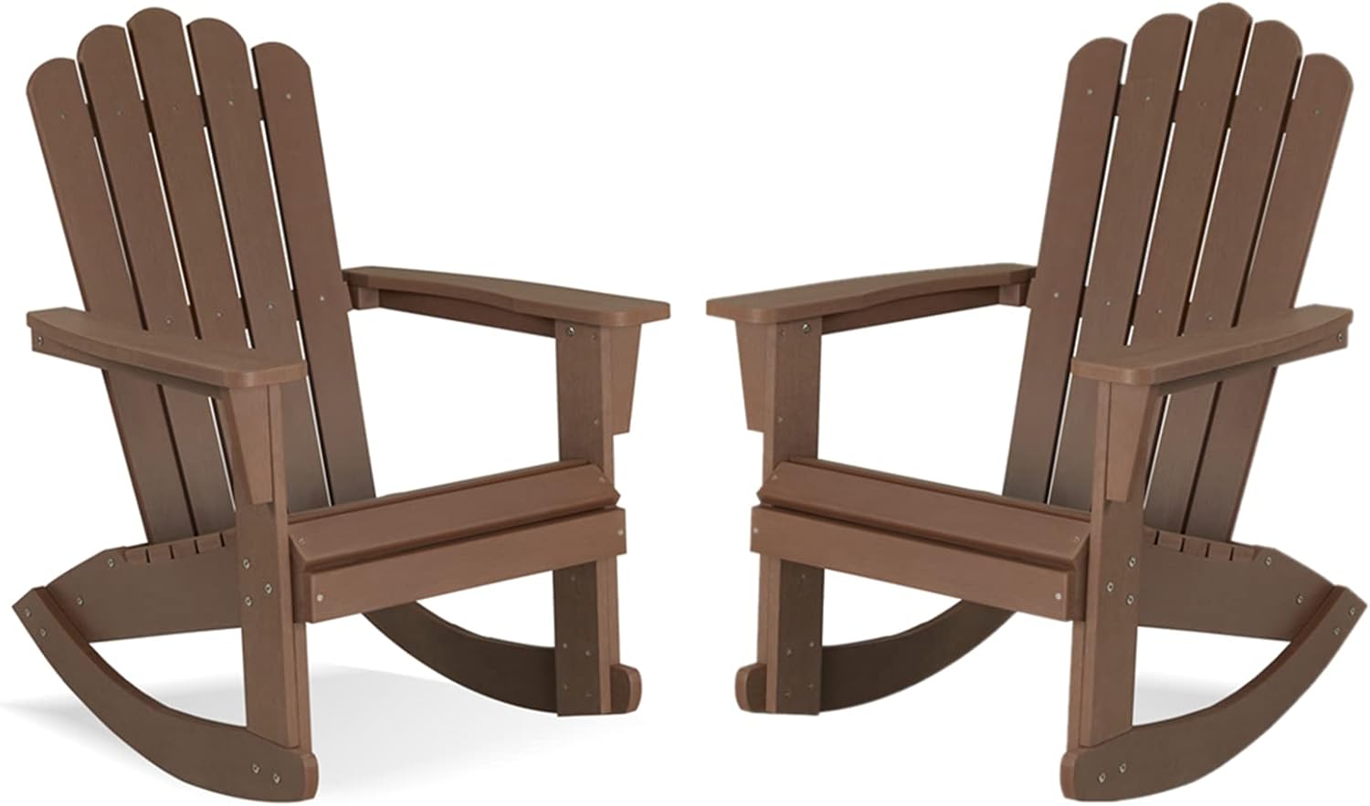 Psilvam Adirondack Rocking Chair Set of 2, Eco-Friendly Wood-Style Outdoor Patio Rocker - Heavy Duty 350 lbs Capacity, All-Weather Recycled Plastic, Easy Assembly (Brown)