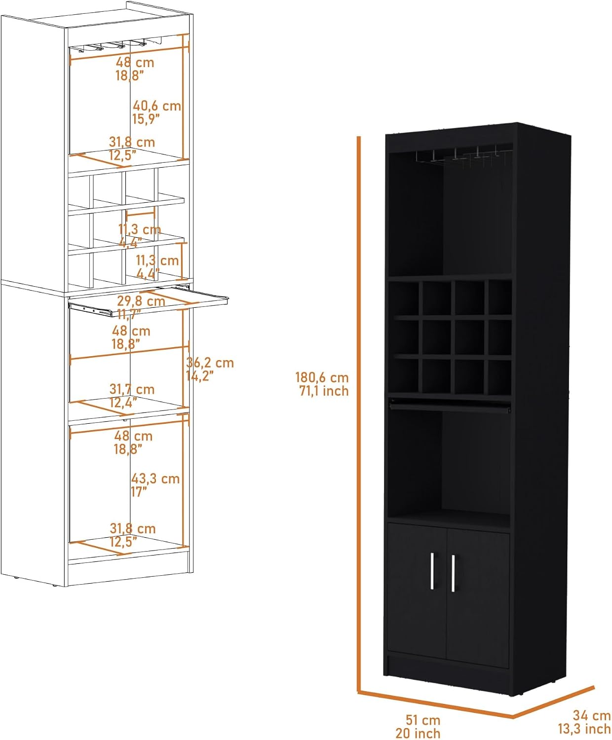 Tall Narrow Cabinet multistorage with Wine Storage, Kitchen Wine Sideboard Pantry Locker,for Kitchen Home