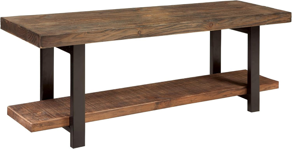 Alaterre Furniture Pomona Dining Bench - 48-Inch Modern Industrial Solid Wood Indoor Bench with Open Bottom Storage Shelf - Seating for Kitchen, Dining Room, and Living Room (Rustic Brown)