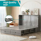BALUS Full Size Murphy Bed, Cabinet Bed with Tri Fold Mattress, Space Saving Guest Beds, USB Charging Station & Large Storage Drawer for Bedroom/Living Room/Guest, Dark Grey