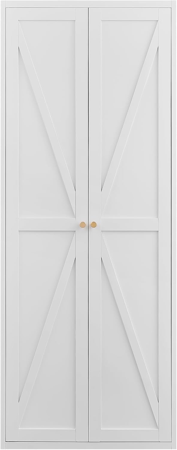 Kitchen Pantry Cabinet: Rustic White Steel Storage with Adjustable Shelves - Double Door Design for Small Apartments Kitchen Organization & Home Storage Solutions