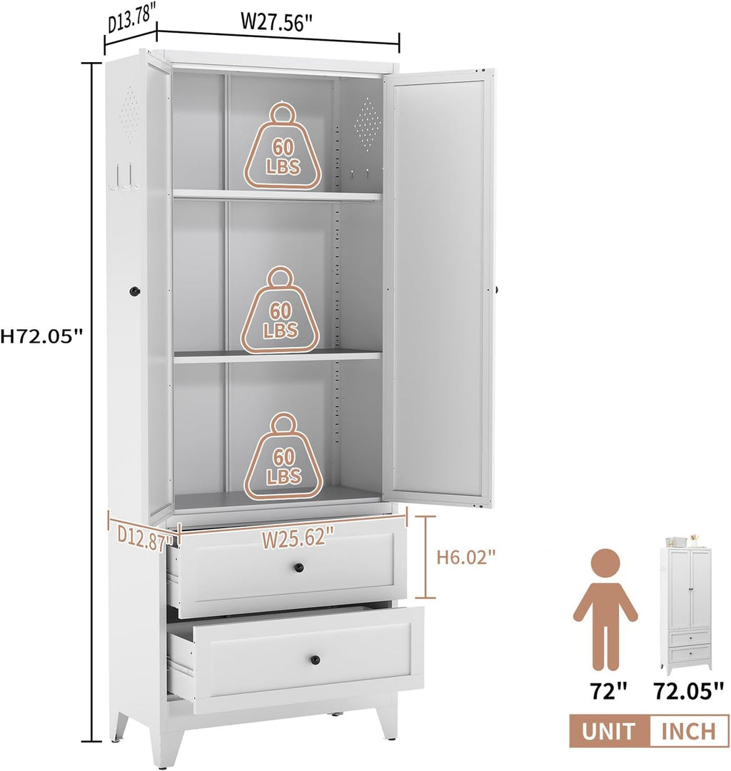 72 inch Pantry Cabinet with 2 Drawers, Freestanding Kitchen Storage Cabinet with Adjustable Shelves, Heavy-Duty Organizer for Kitchen, Pantry, Dining Room