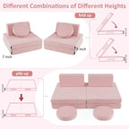 INFANS Modular Kids Play Couch, Toddler Sectional Fort Building Sofa for Playroom, Bedroom, Convertible Soft Foam Furniture Playset and Floor Cushion for Boys and Girls (Pink)