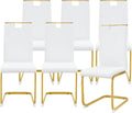 cinkehome Set of 6 Modern Dining Chairs, High Back PU Faux Leather Upholstered Armless Chair with Metal Legs for Kitchen Dining Room Living Room (White with Gold Legs)