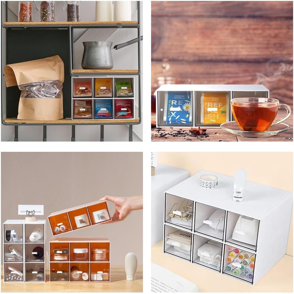 Plastic Clear Tea Box, Tea Bag Organizer with 3 Drawers for Sugar Sachets | Stackable Storage Drawers, Makeup Organizer, Stackable Tea Bag Storage for Coffee, Cosmetic, Jewelry, Bathroom Organization